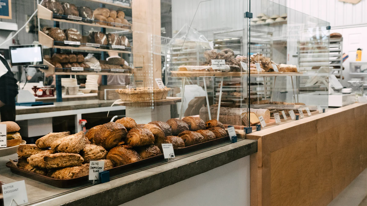 Comptoir et vitrine d’une boulangerie pâtisserie, hygiène alimentaire et maîtrise des durées de conservation